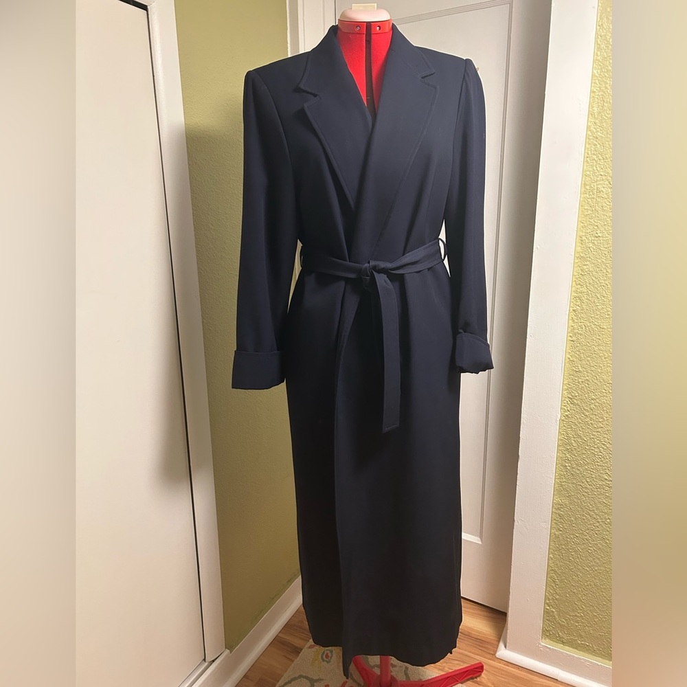 Nordstrom Town Square Vintage Pure Wool Long Navy Coat
